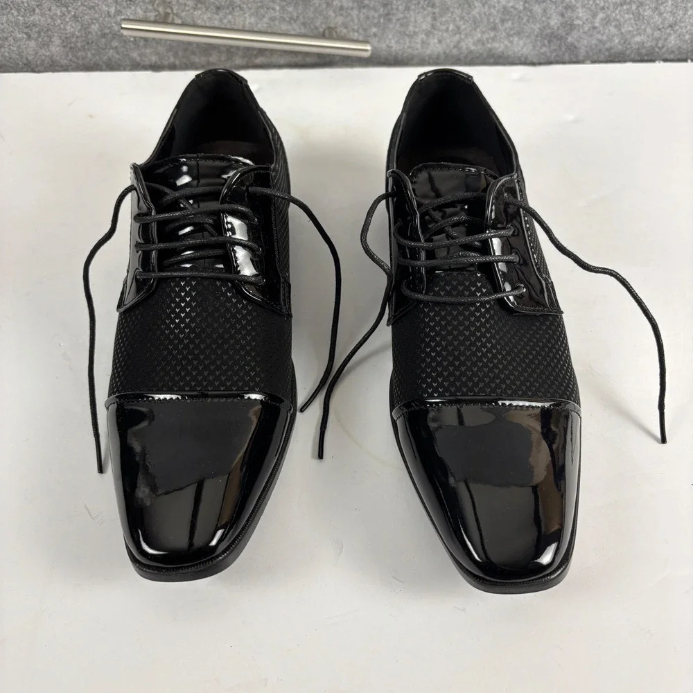 Fashion Oxford Dress Shoes Mens 42 Black Patent Cap Toe Textured FZ 9917